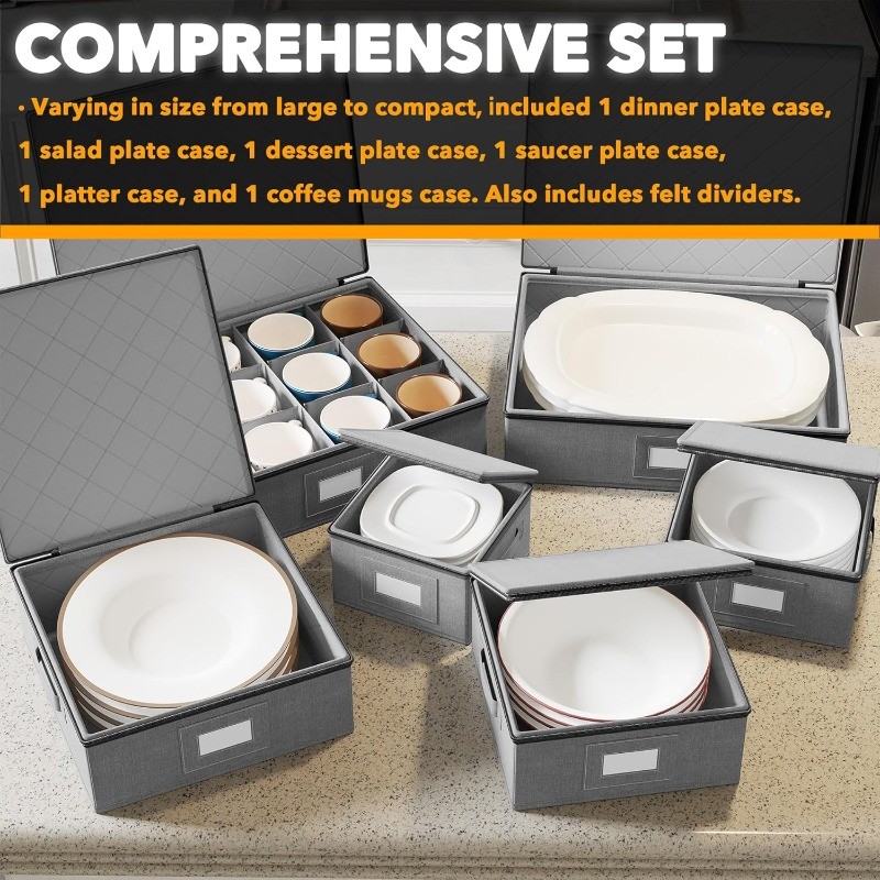 China Storage Containers 6 Pack, Stackable Hard Shell Quilted Cases with Soft