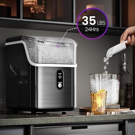 Nugget Ice Maker Countertop, 35Lbs/Day Portable Table Top Machine with Chewable