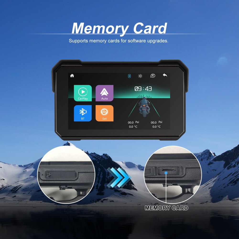 5" Wireless CarPlay Android Auto Portable Screen Waterproof Motorcycle Navigator