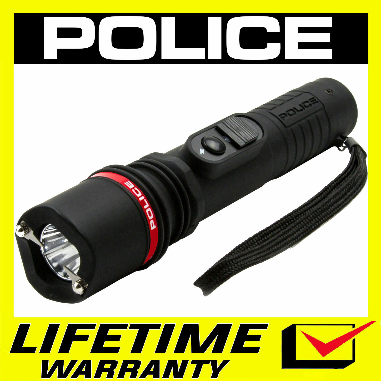 POLICE Stun Gun 305 Max Volt Self Defense Rechargeable LED Flashlight Black