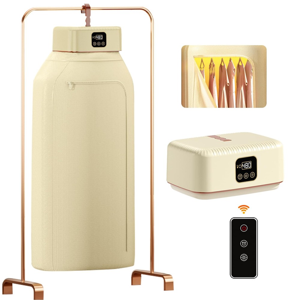 Portable Clothes Dryer, 8H Timer, w/Remote Control & Dry Bag, Mini Compact Fo...