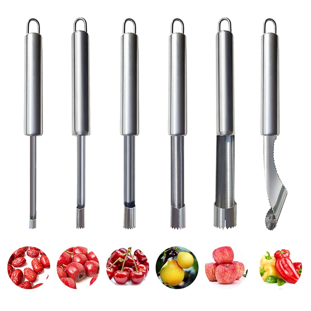 6 Pieces Corer and Pitter Fruit & Vegetable Multi-Function 6 Pack, Silver