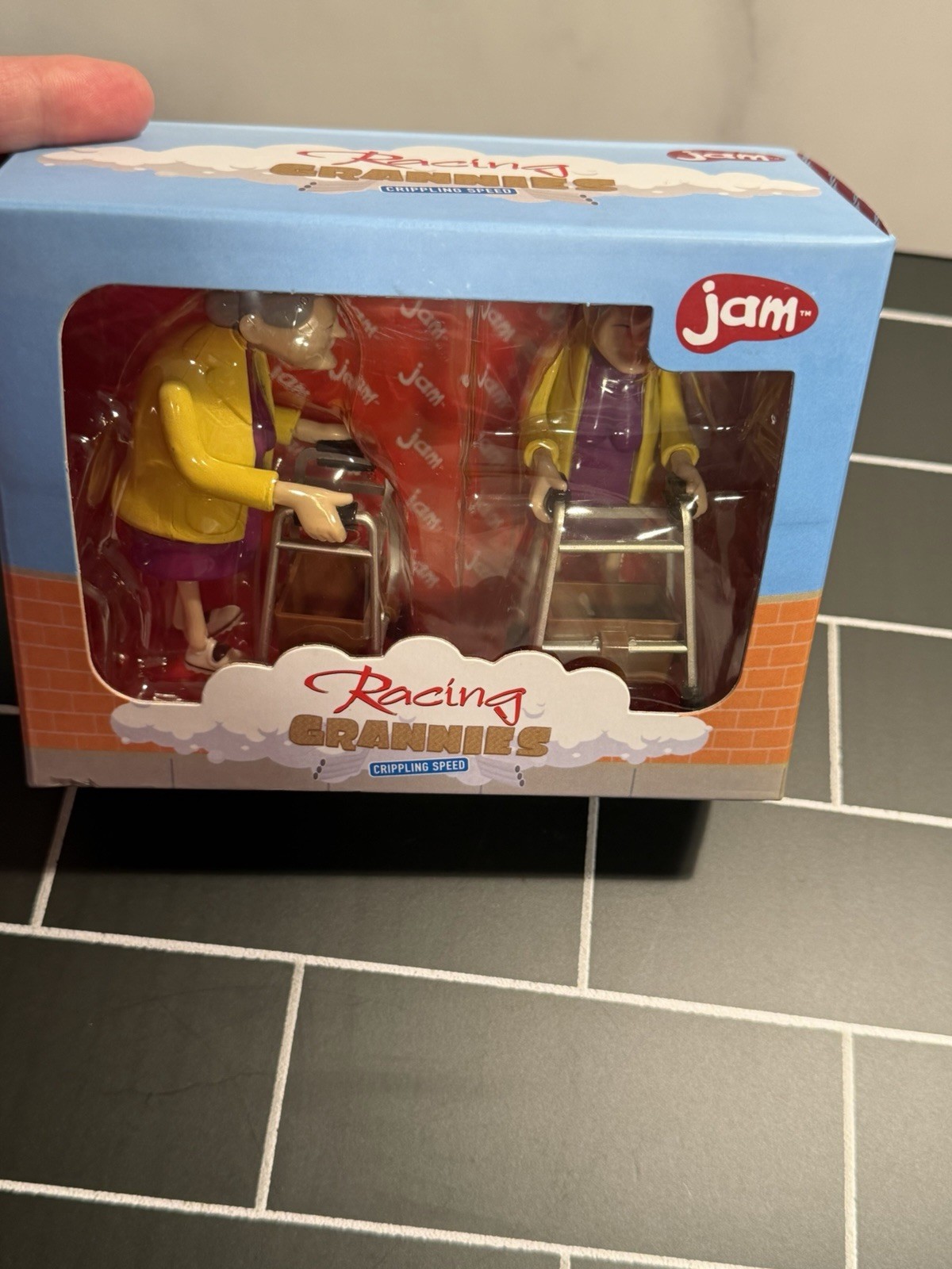 Jam Racing Grannies Crippling Speed Wind Up Old Ladys with Walkers Figures. NIB.