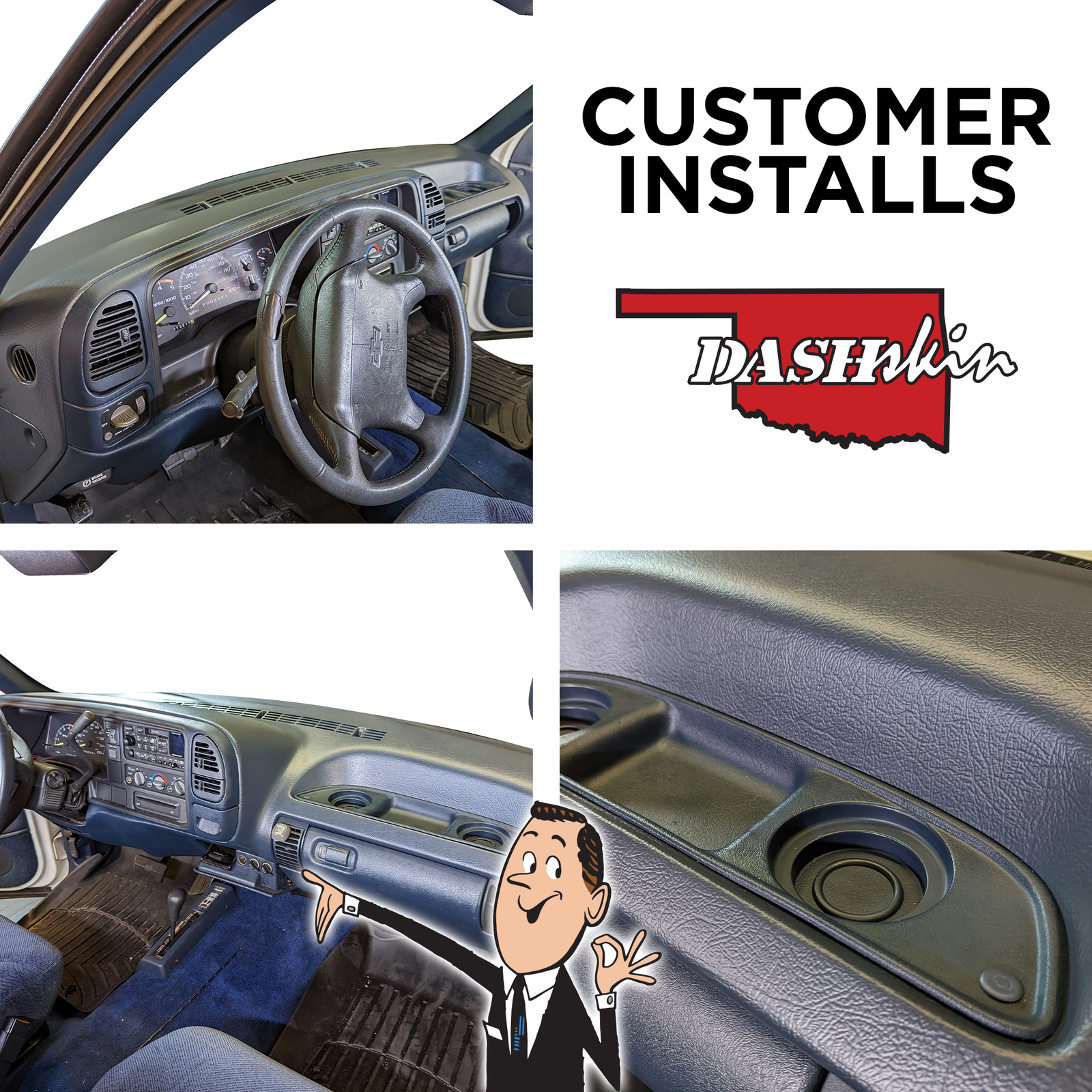 DashSkin Molded Dash Cover for 1995-1996 GM Trucks w/Pass Cupholder in Grey