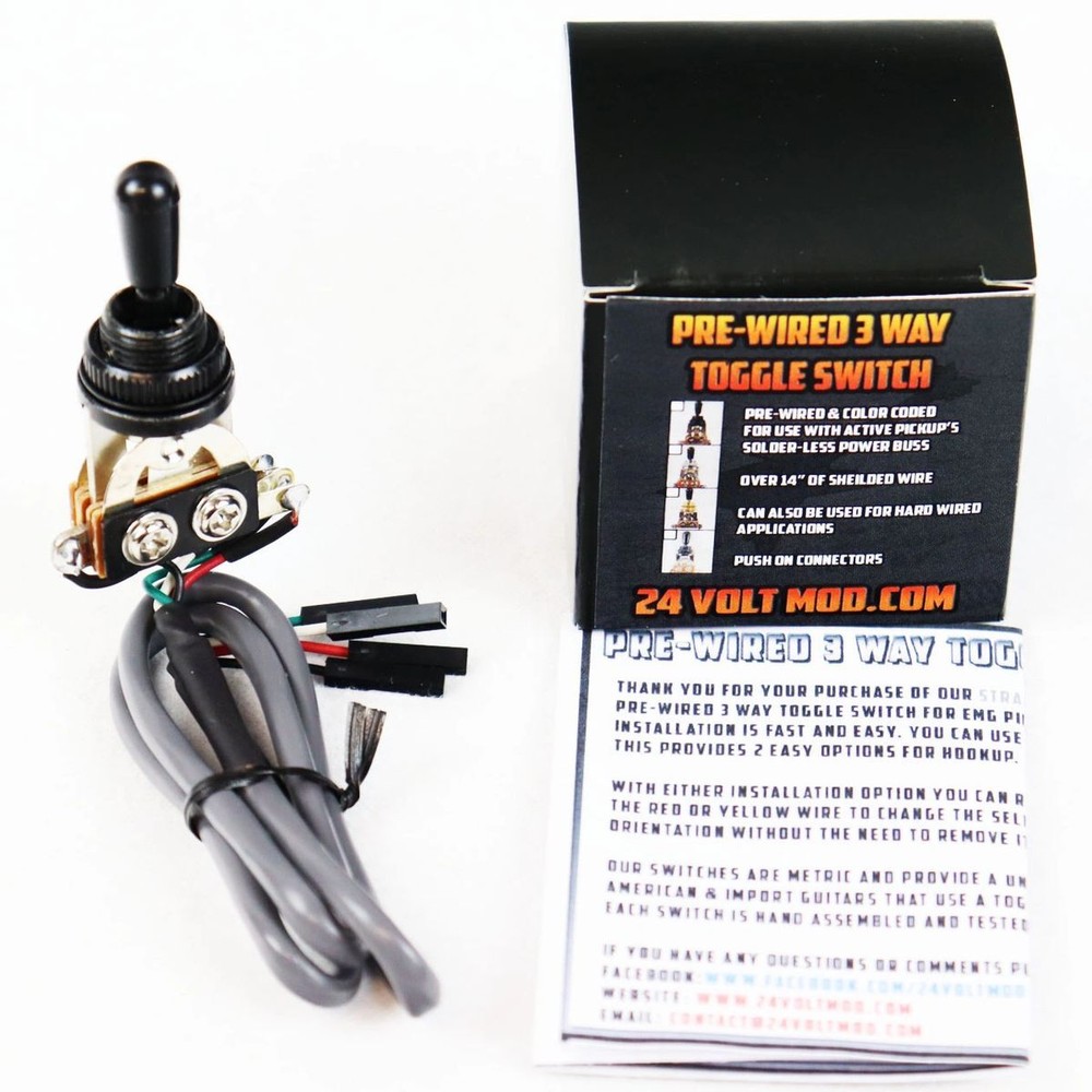 ✅ Black 3 Way Toggle Switch Guitar Pre-Wired for EMG Solderless 6" 18" Shielded