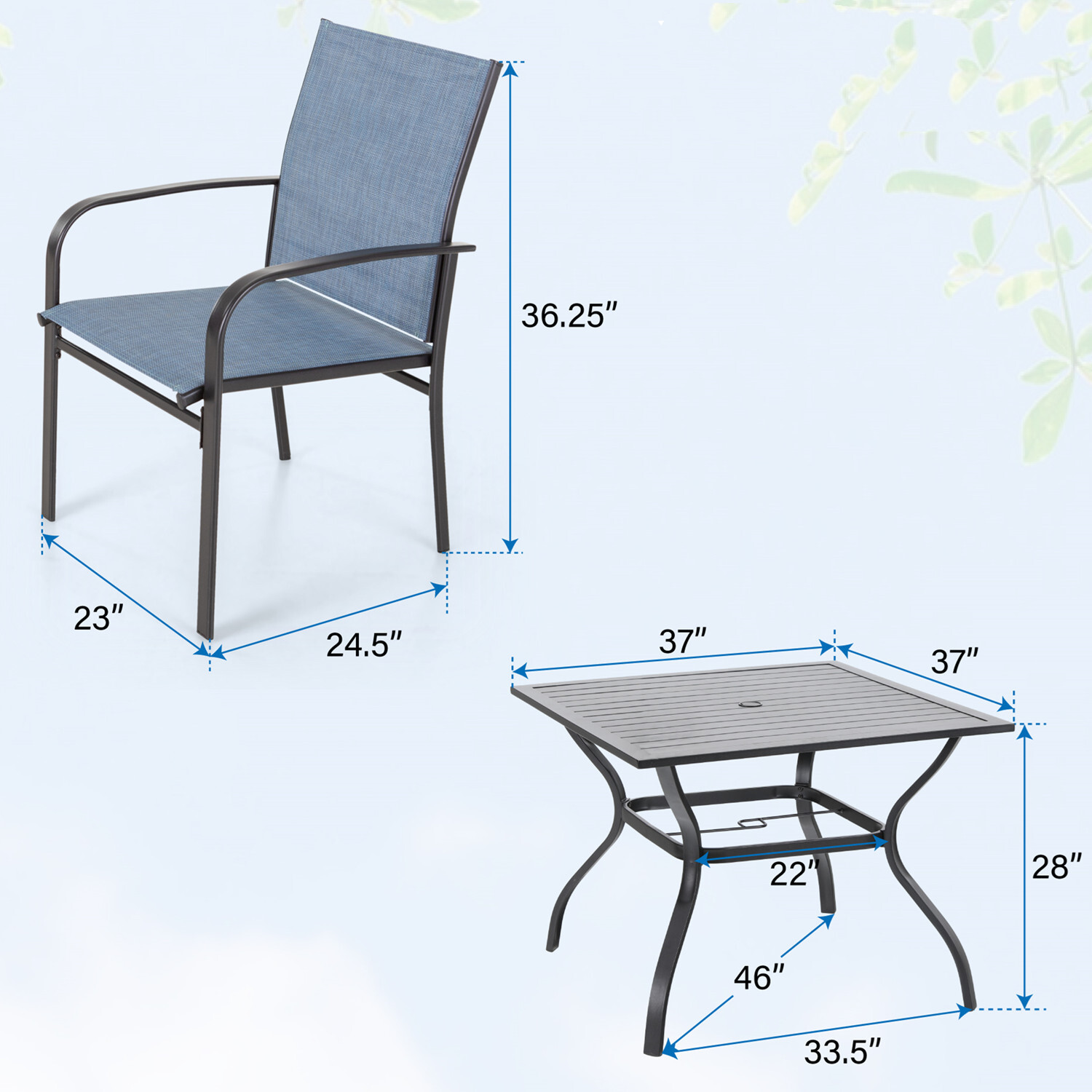 5 Piece Patio Furniture Set Outdoor Rectangle Metal Table Patio Dining Chair Set