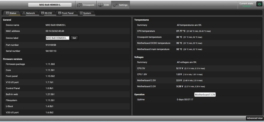 LIGHTWARE MX2-8x8-HDMI20-L, HDMI 2.0 Compatible Full 4K Matrix Switcher