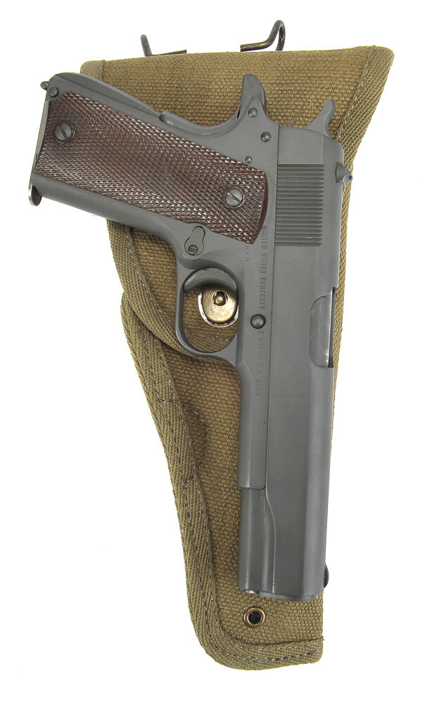 US WW2 M1916 Colt 1911 .45 Holster OD Cotton Webbing Experimental M1Holster