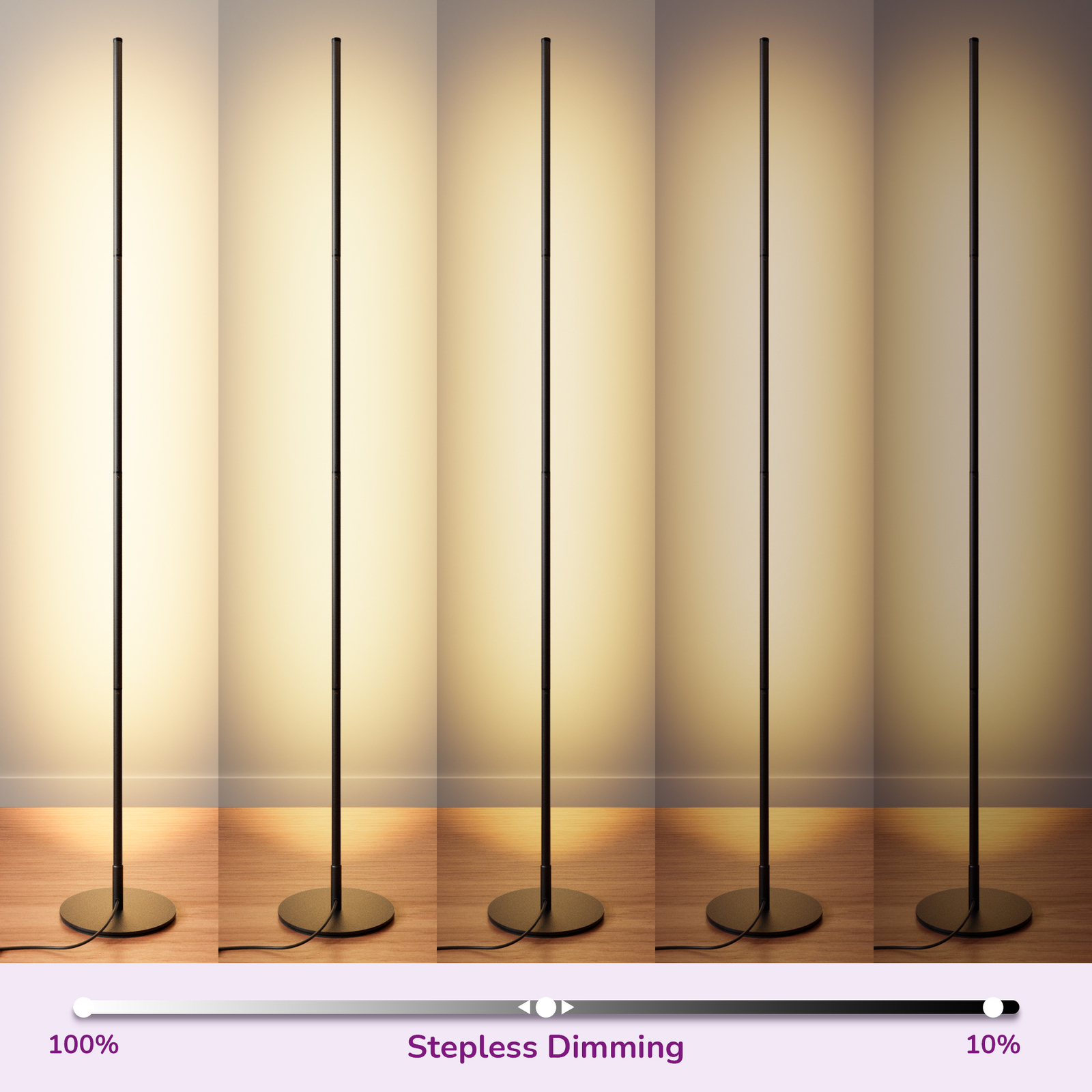 Modern Corner Floor Lamp Dimmable Adjustable Height Tall Standing Light Black