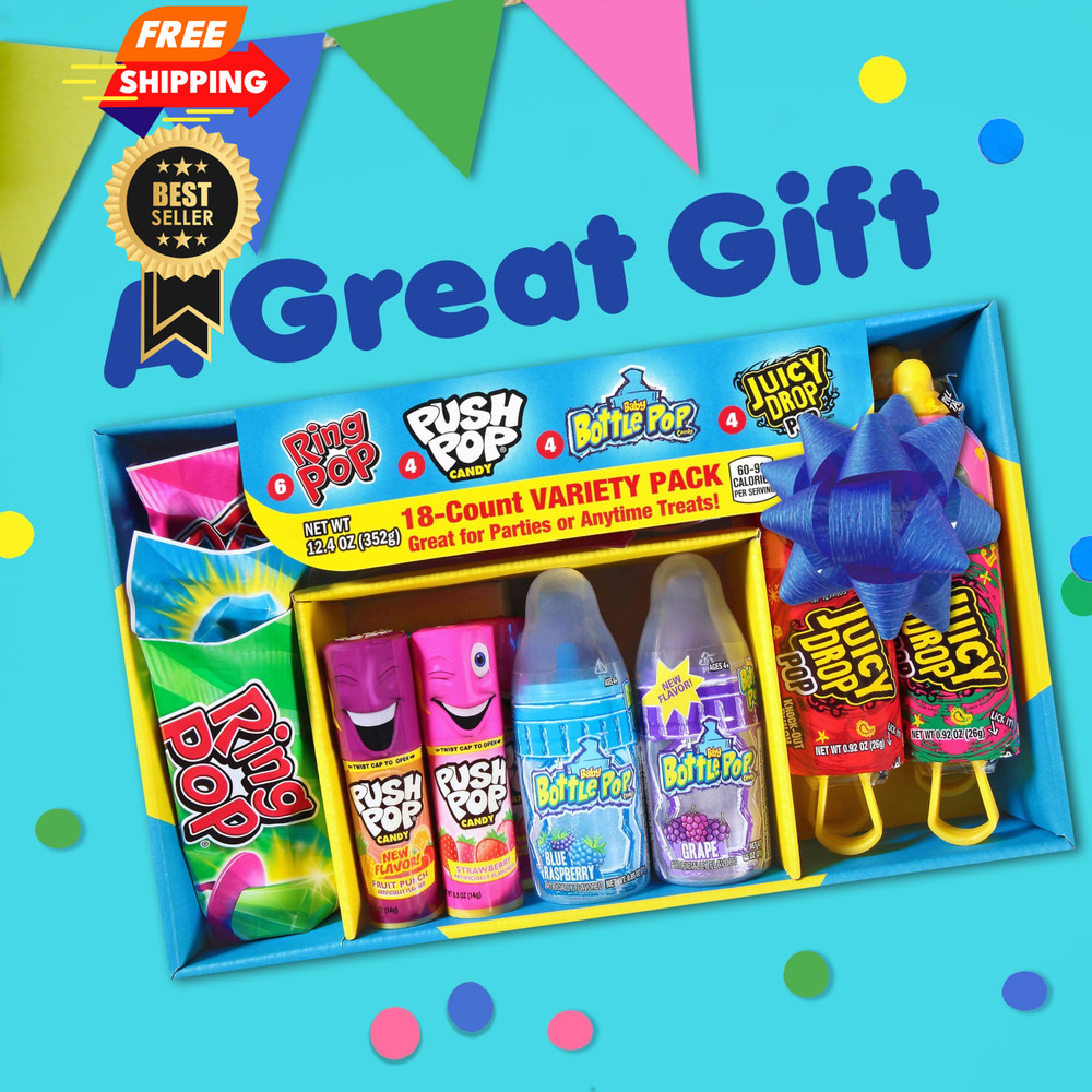 Candy Variety Pack, 18 Count Assorted Lollipops, Bulk 18 Count, Blue