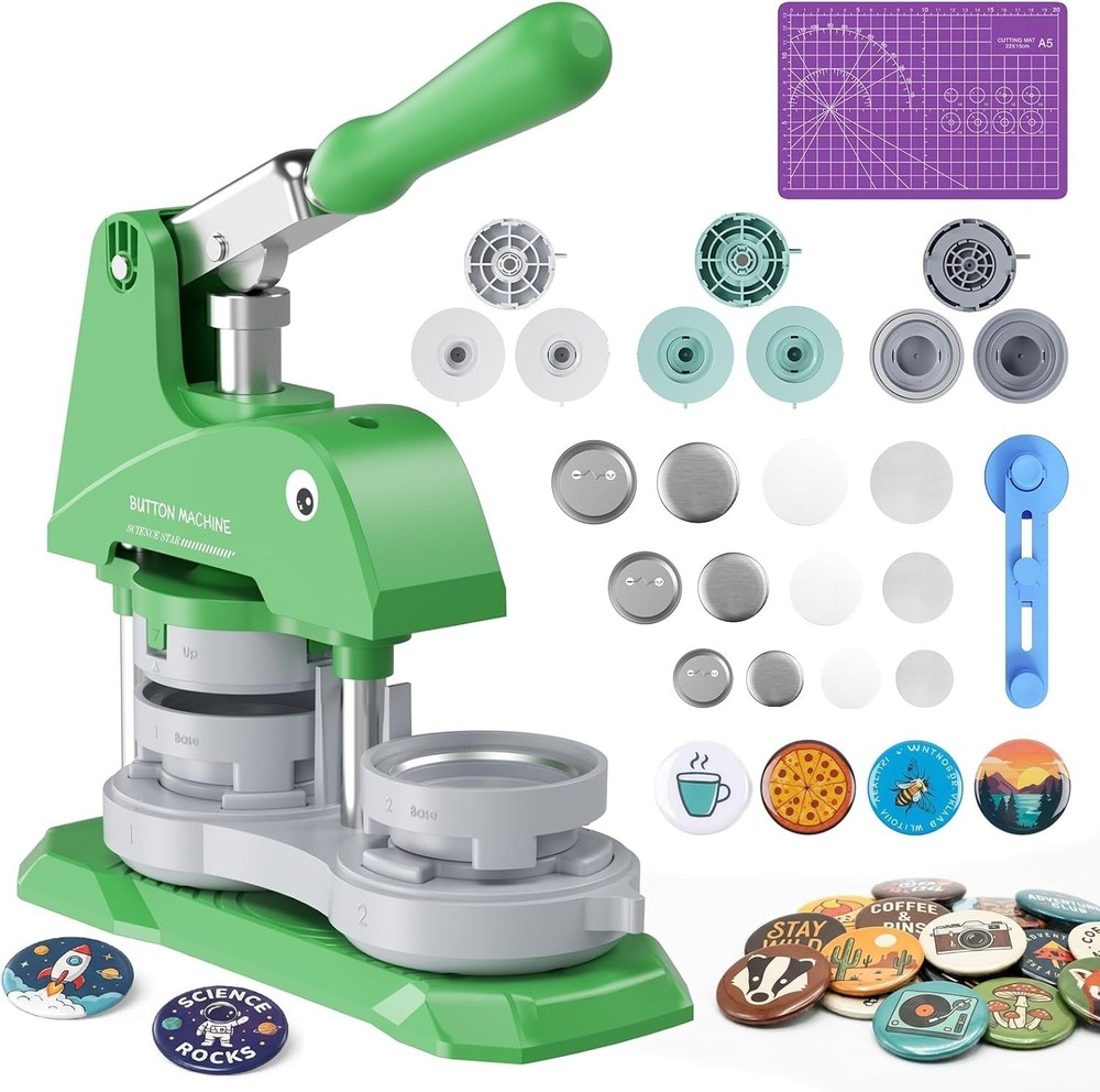 Button Maker Machine 3 Sizes, DIY Pin Making Machine 1+1.25+2.25 Inch, Interchan