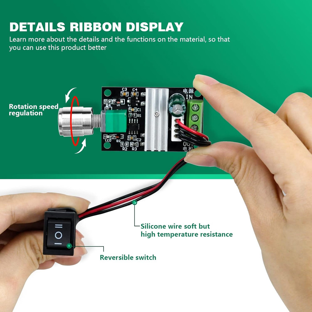 PWM DC Motor Speed Controller, 3A 80W, Reversible with Adjustable Knob