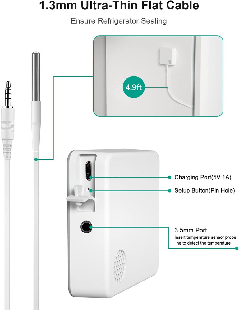 MOCREO Temperature Sensor with Waterproof External Probe, for Freezer with App A