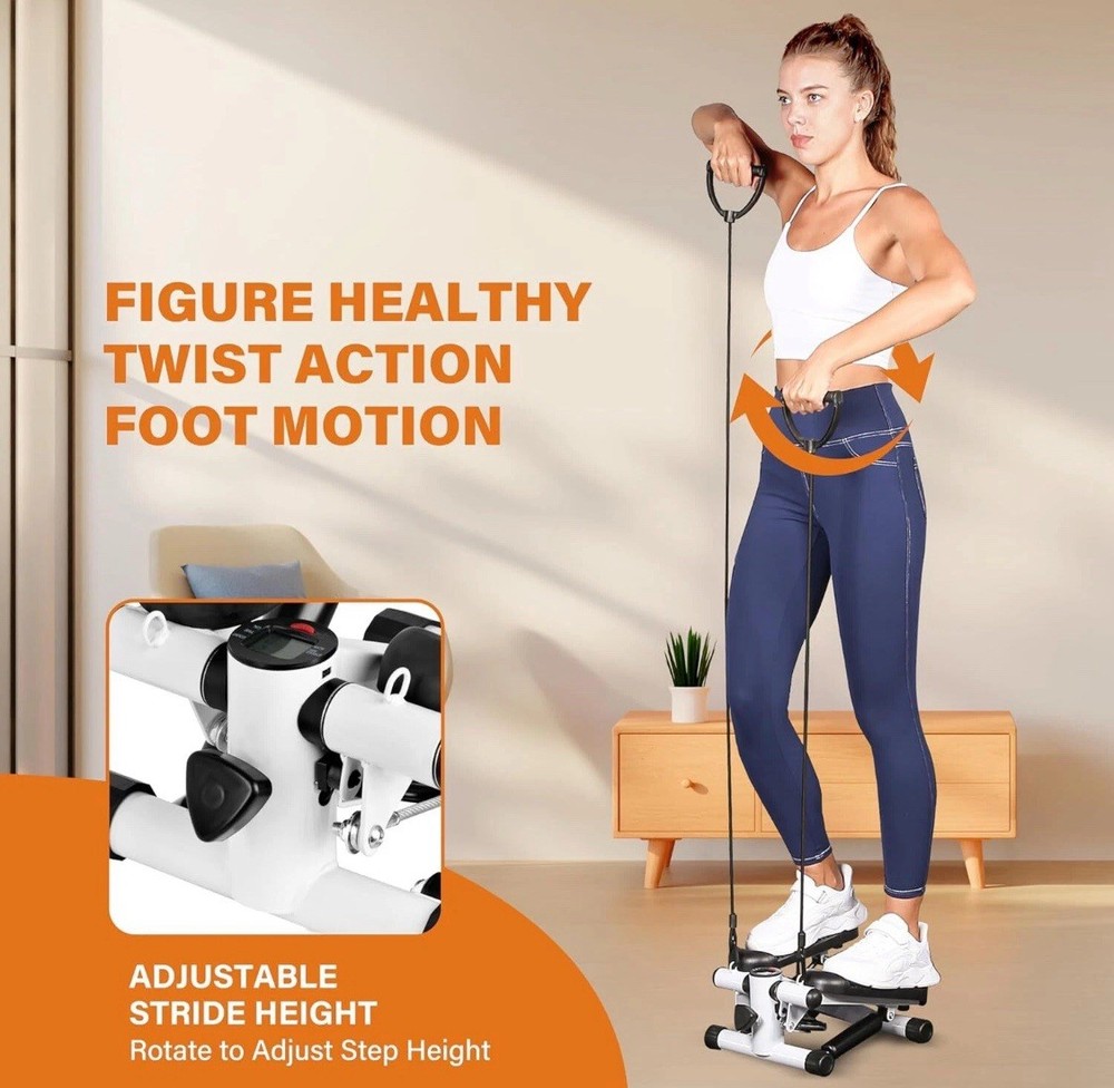Sunny White Mini Stepper with Exercise Bands for Home Workouts