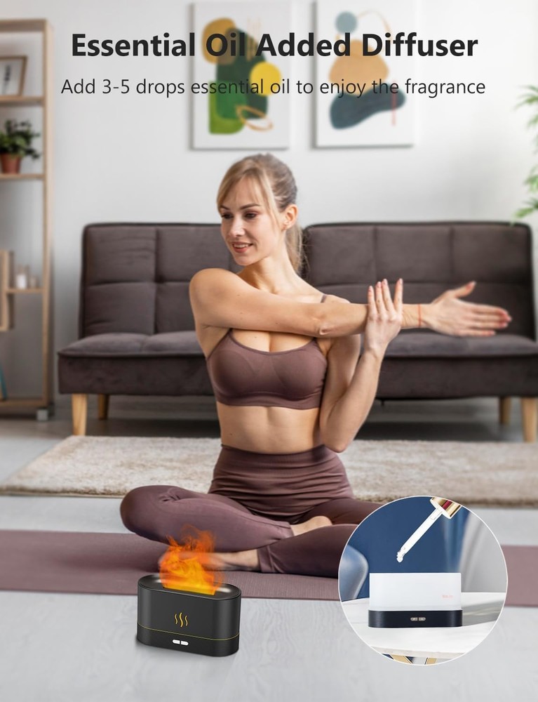 Essential Oil Diffuser, Air Humidifier with Flame Led Light - 7 Colors, 180mL Ca