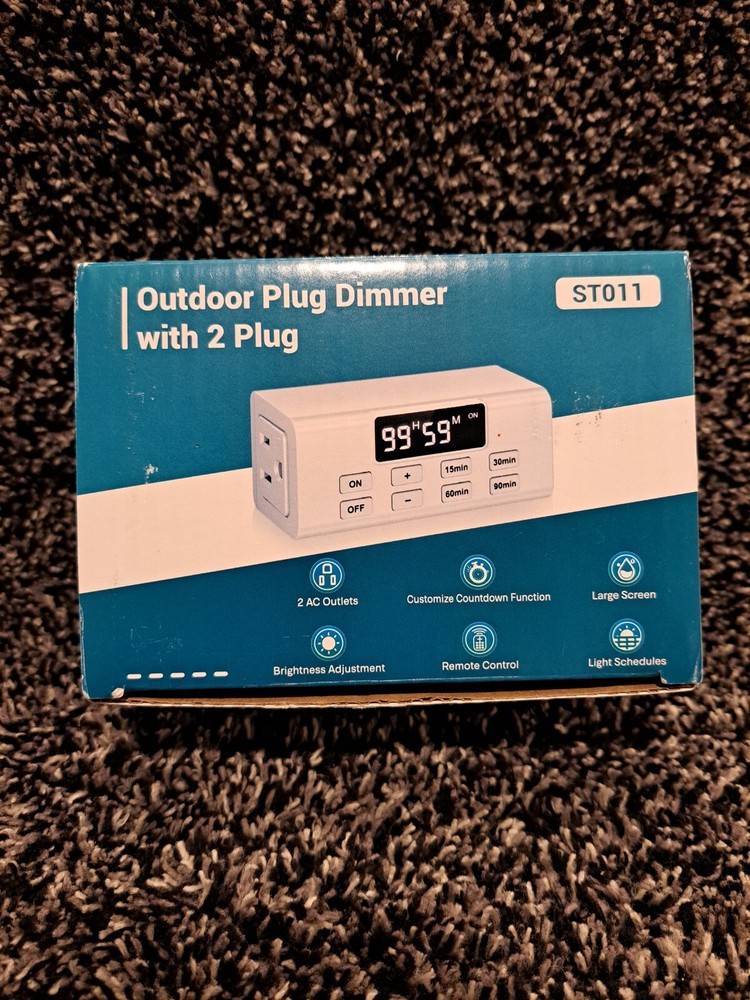 Outlet Timer & Dimmer - Indoor/Outdoor 2 Plug Customizable Adjustable w/ Remote