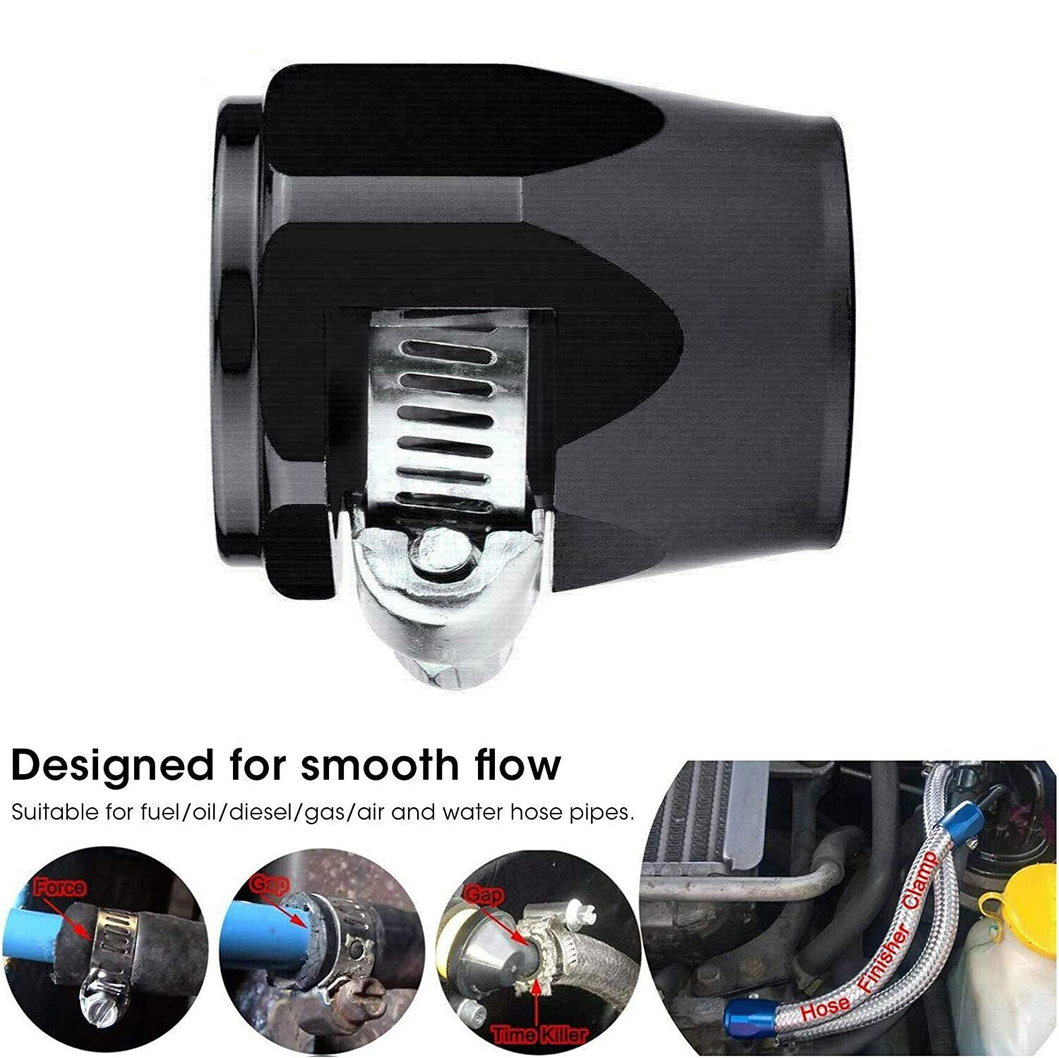 2/5/10pc 4/6/8/10/12AN Hex Hose Finisher Clamp Screw Band Hose End Cover Fitting