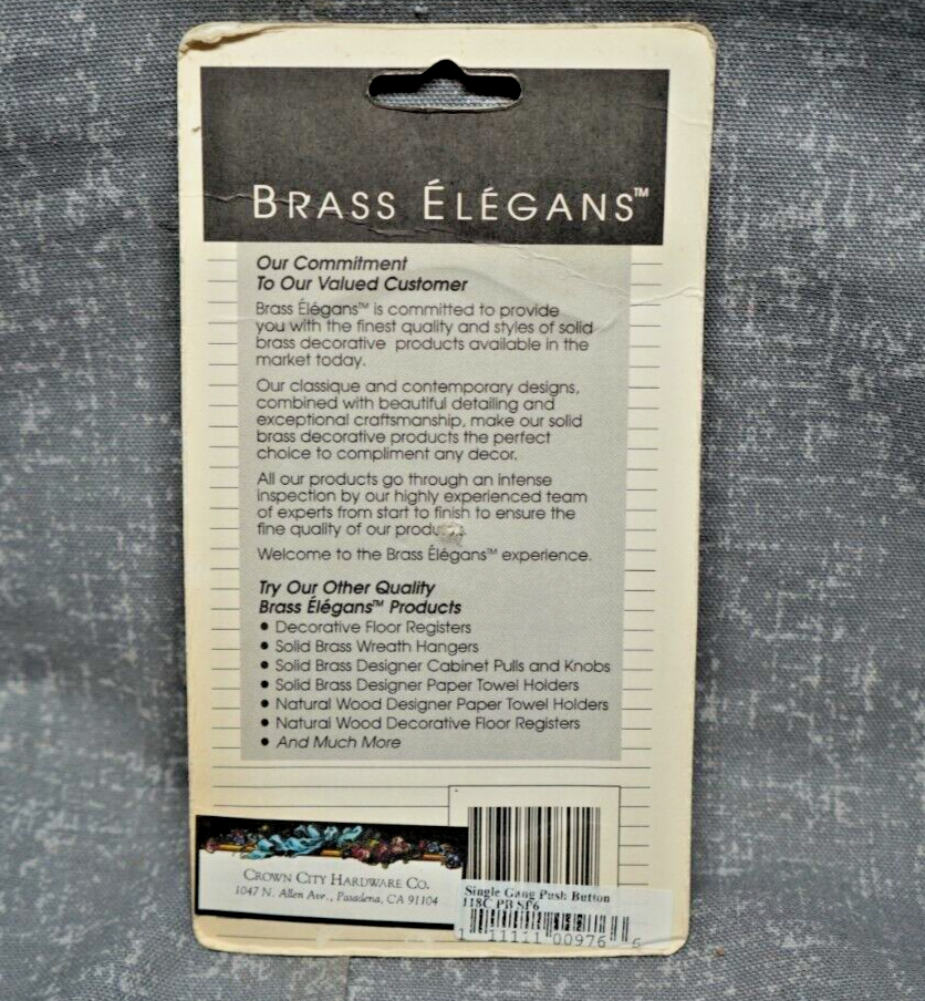 Vintage/Antique Style Solid Brass Single G Push Button Switch Plate Cover New