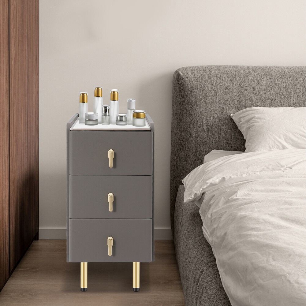 Three-Layer Bedside Cabinet with Drawers, Space-Saving Nightstand