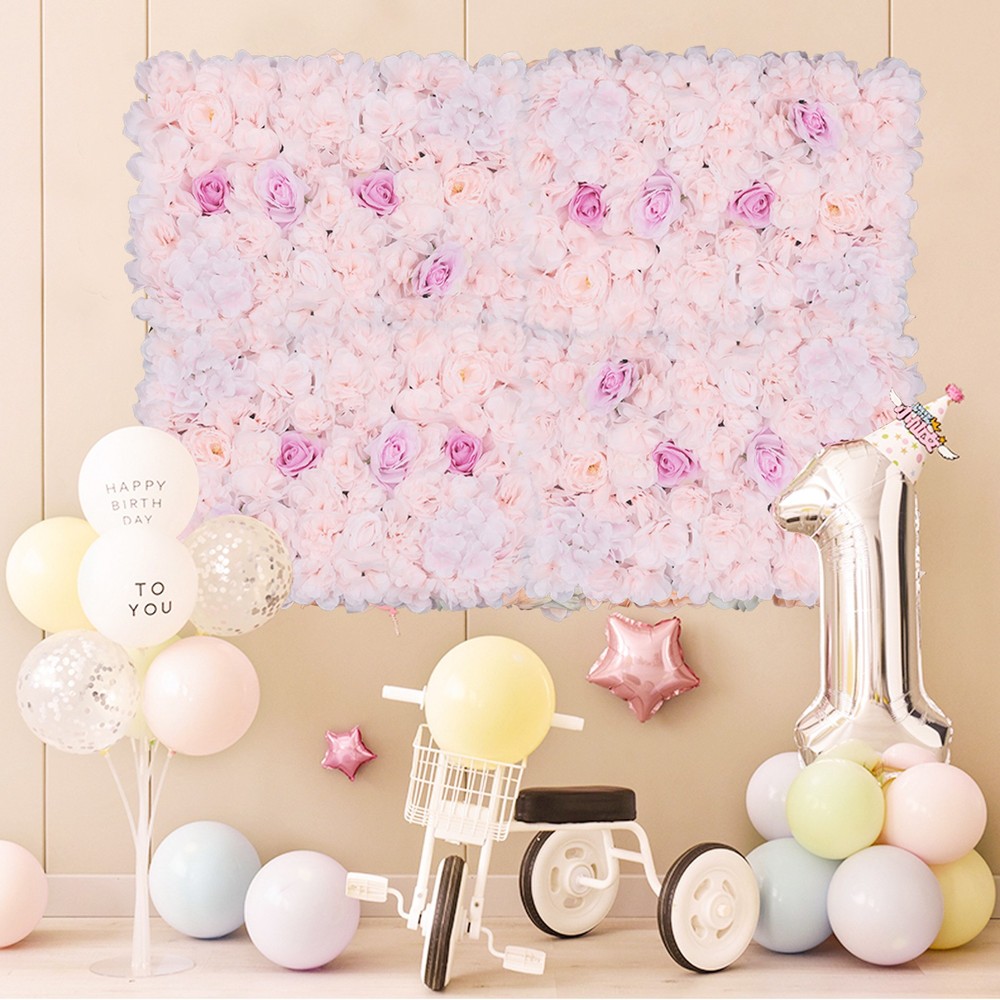 4Pcs Artificial Flower Wall Panel Backdrop Wedding Party Background Venue Decor