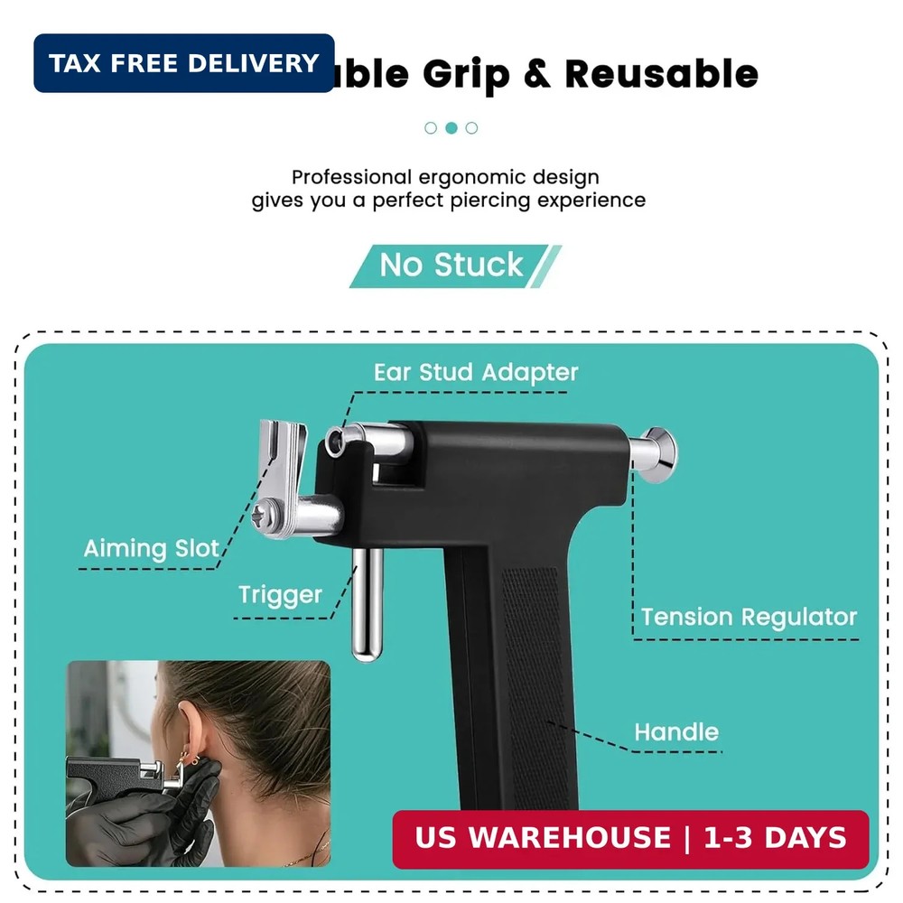 Professional Ear Piercing Kit 58pcs Reusable Gun CZ Stud Earrings Set