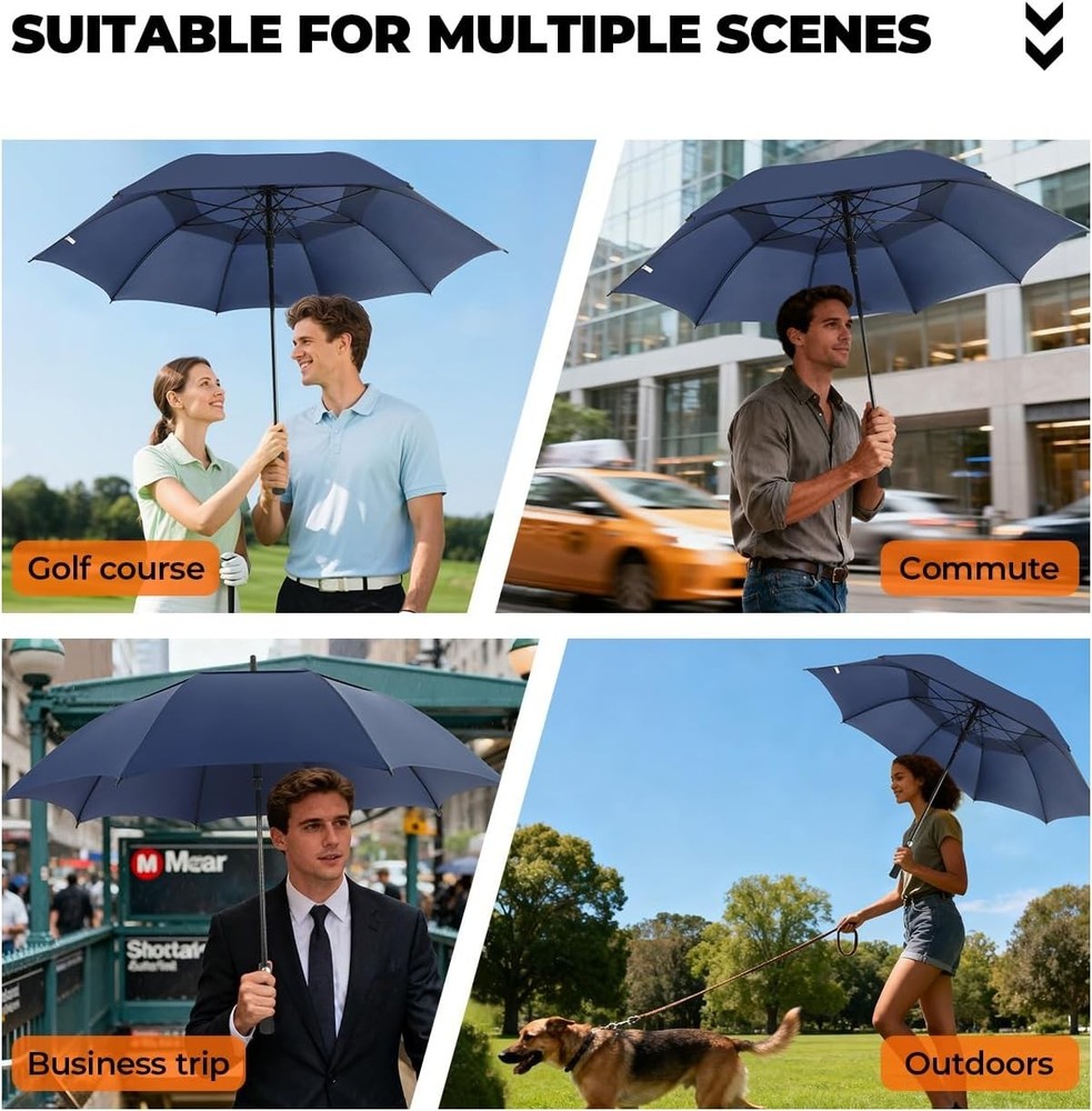 Automatic Open Golf Umbrella, 54/62/68/72 inch Extra Large Oversize Double Ca...