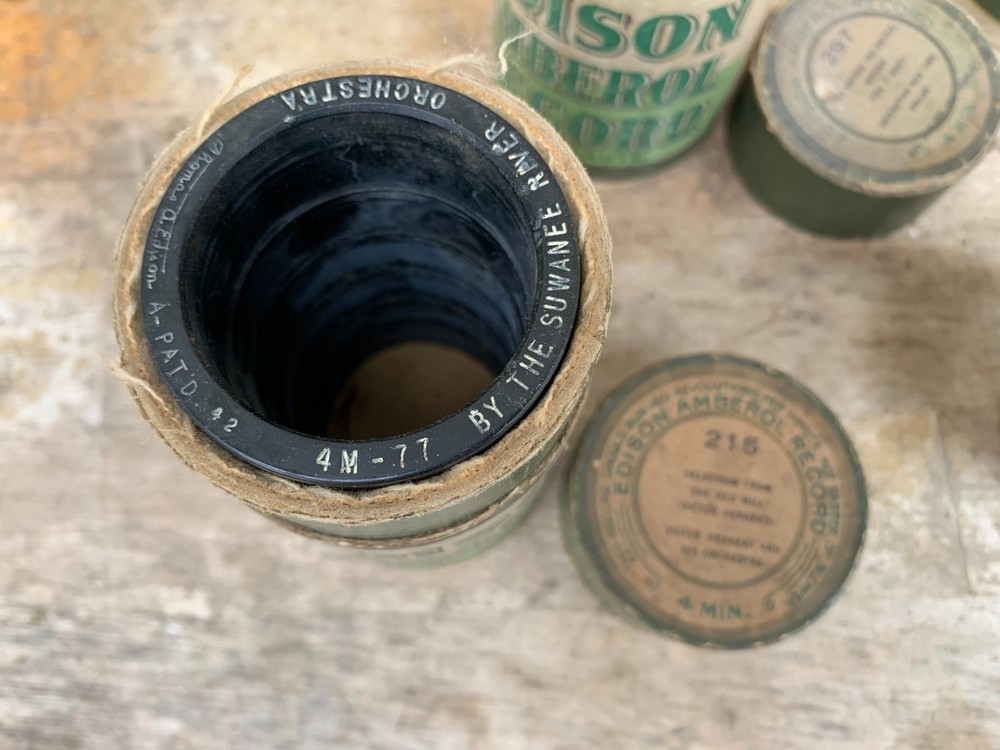 Five Antique Thomas Edison Amberol Cylinder Record With Cases UNTESTED AS IS