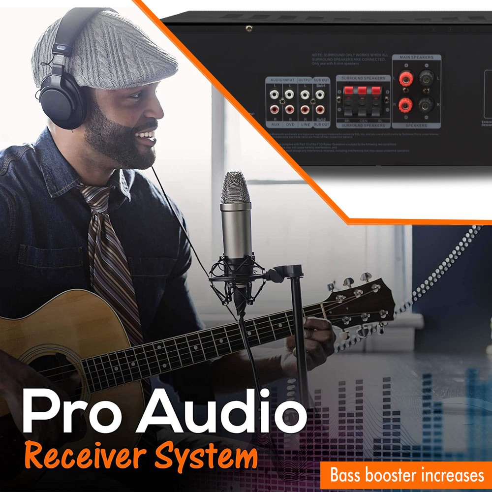 Technical Pro RX45BT Bluetooth Receiver w/ USB & SD Card Inputs,1000W Peak Power