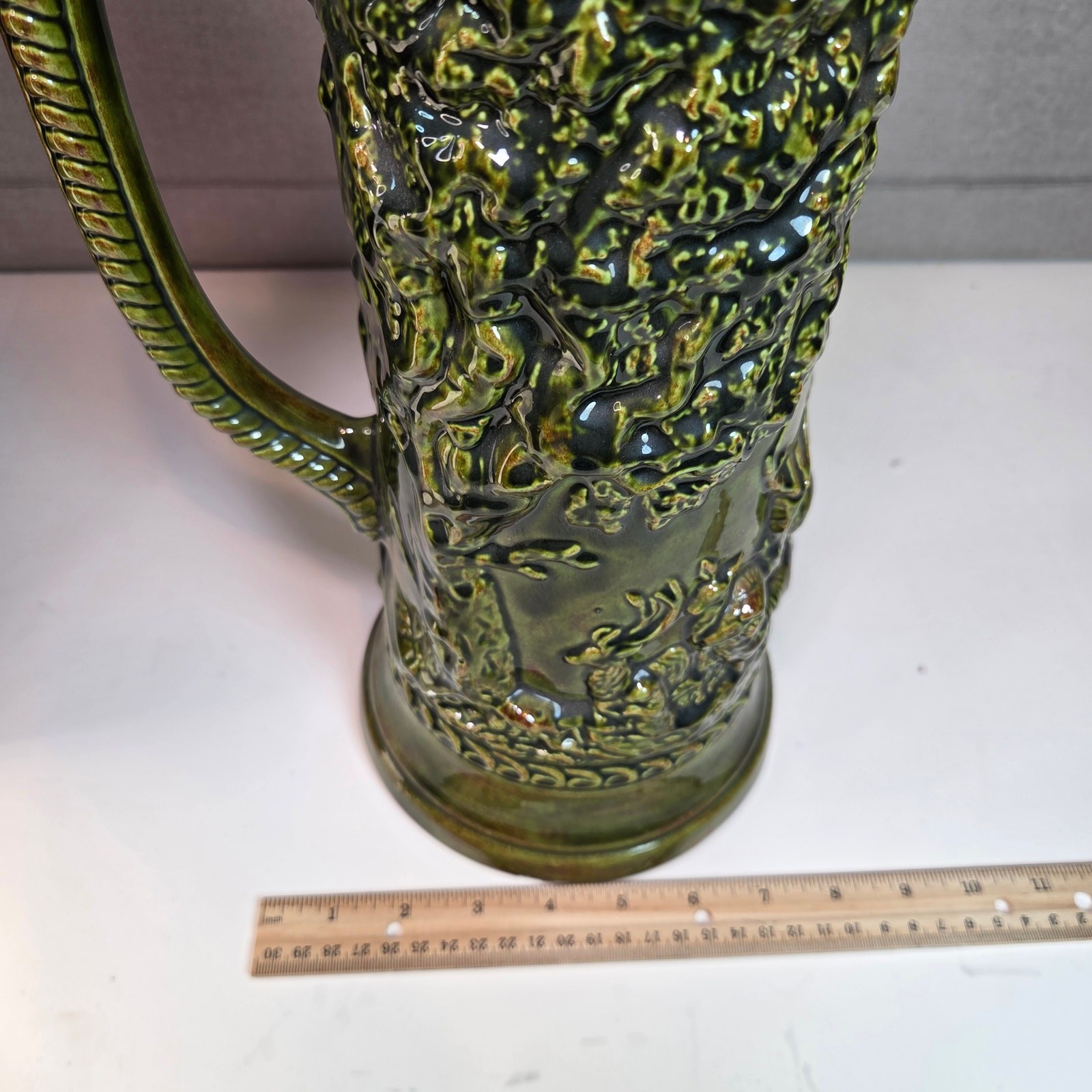 Large 17″ German Style Beer Stein Signed Sam Ceramic Relief with Lid