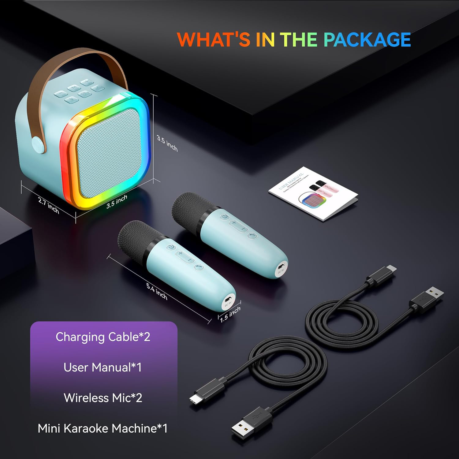 Bluetooth Karaoke Machine Portable Mini Speaker with 2 Wireless Microphones US