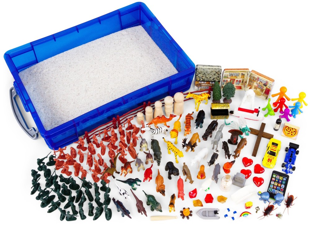 PTS Games Play Therapy Supply Basic Portable Sand Tray Starter Small, Blue