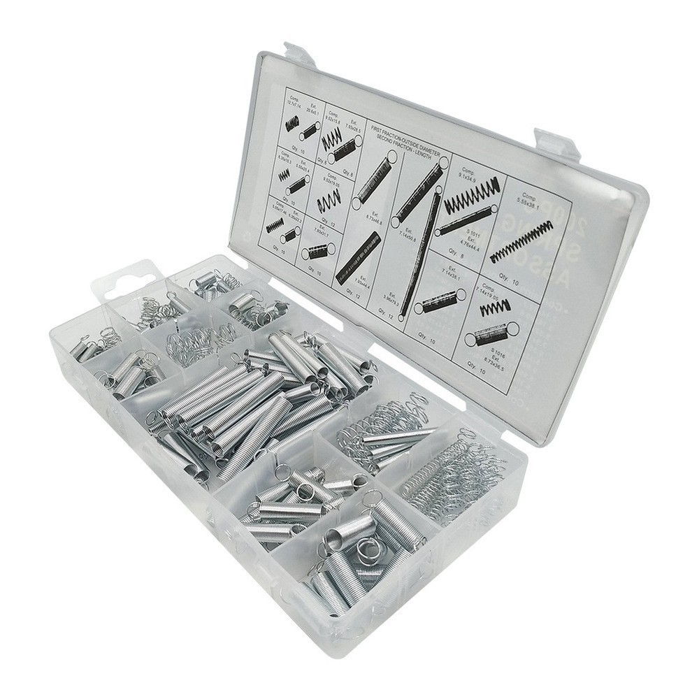 200 PCS Assorted Metal Compression Tension Hook Springs with Storage Box