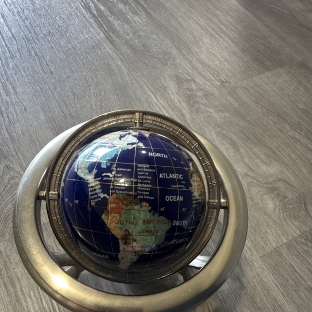 Vintage Decorative Tabletop Globe Metal Base Rotating .