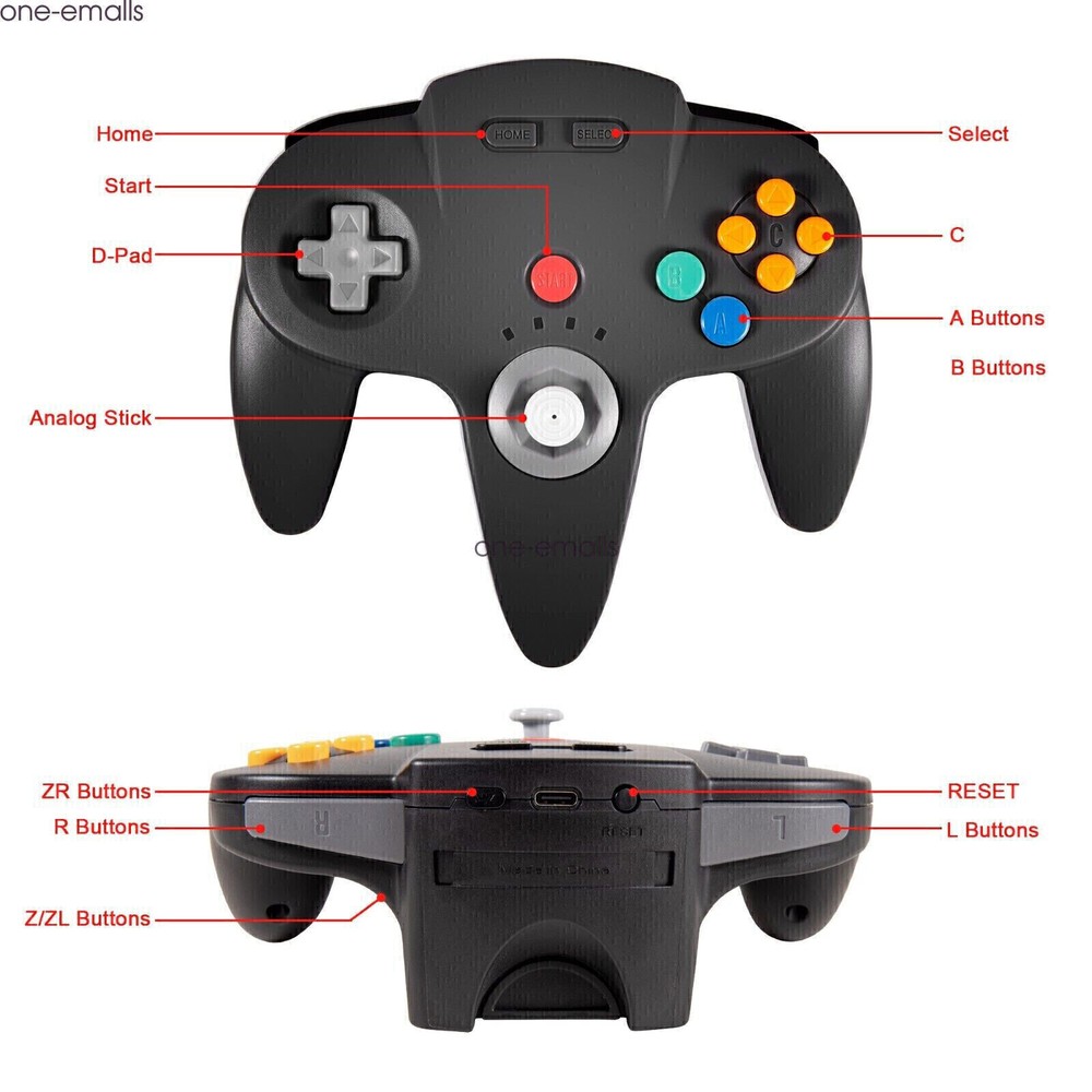 Wireless N64 Controller for Nintendo 64 Console PC Windows Switch w/ Rumble Pak.