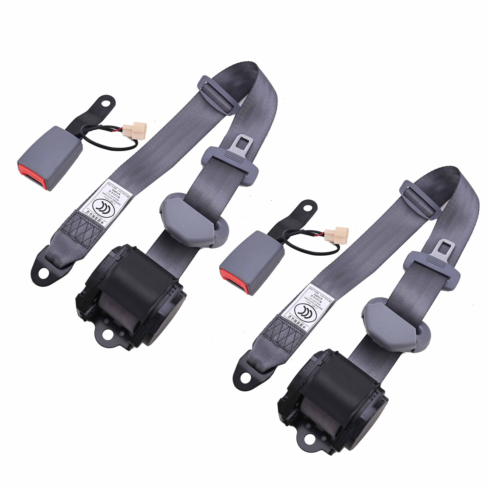 2* Retractable 3 Point Fixed sensor Seat Belt Straps Car Adjustable Belt Gray