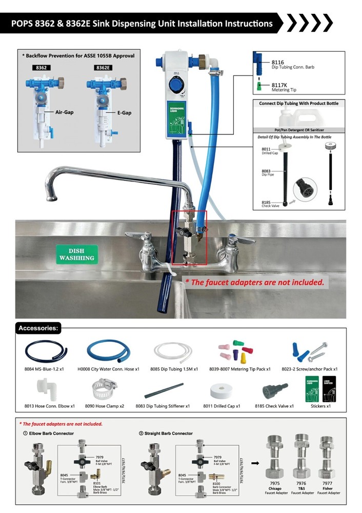 Kitchen Sink Single Proportioner, Dish detergent Sanitizer, Push Button 8362