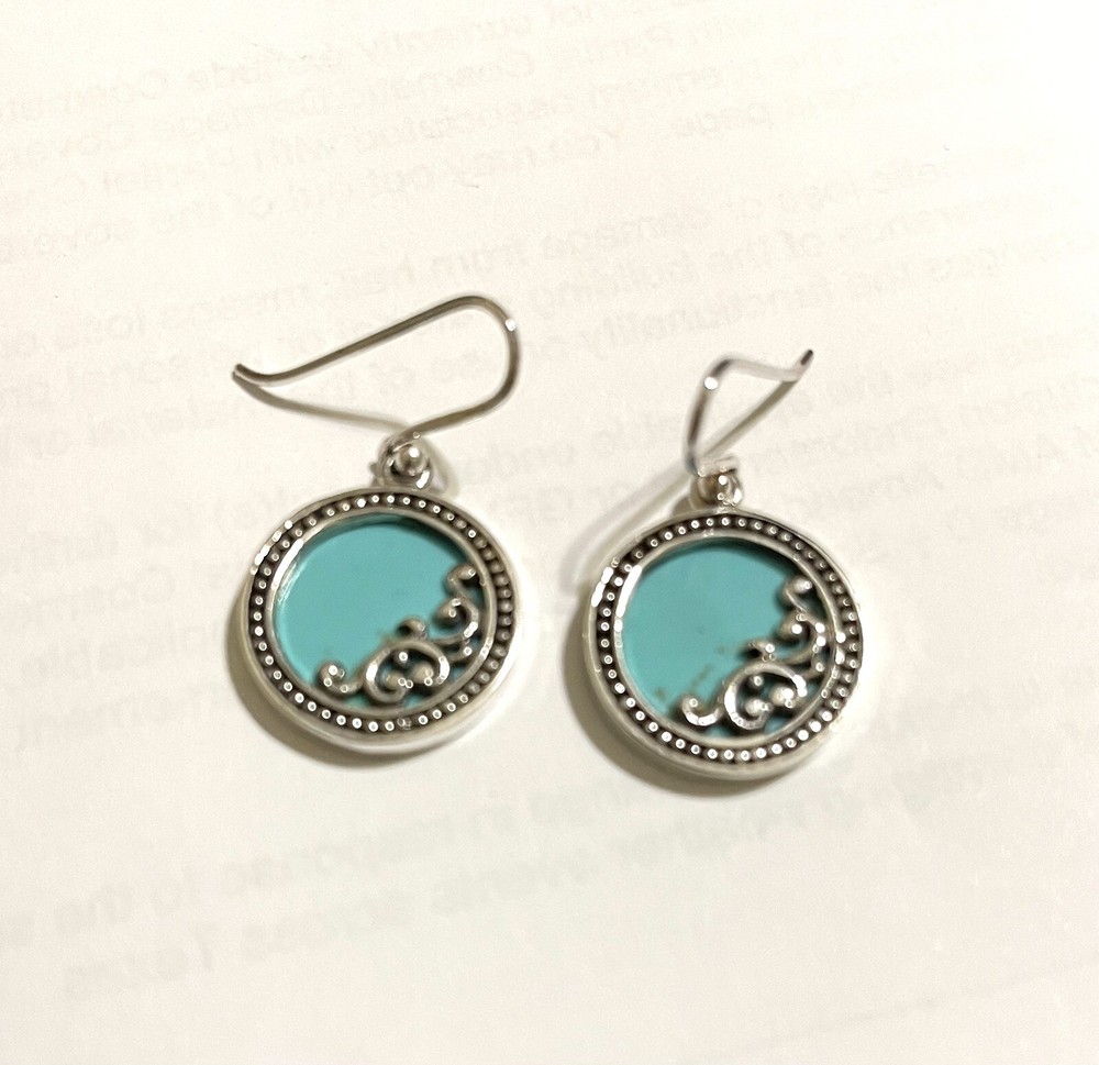 Silver Ornate Beaded Turquoise Pendant & Earring Set