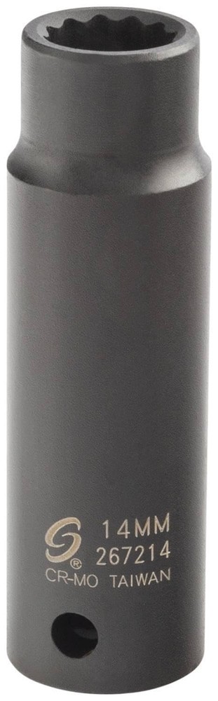 Sunex 267214 1/2-Inch Drive 14-mm 12-Point Deep Impact Socket 1″, Black