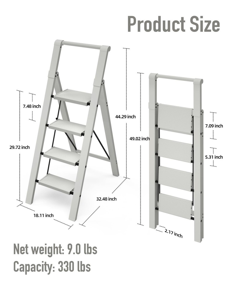 4 Step Ladder, Lightweight Folding Step Stool with Convenient Handgrip,Alumin...