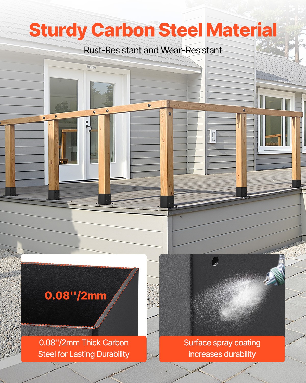 VEVOR 4 Pack 4x4 Post Base Brackets Wood Fence Post Anchor Inner Size 3.6x3.6 in