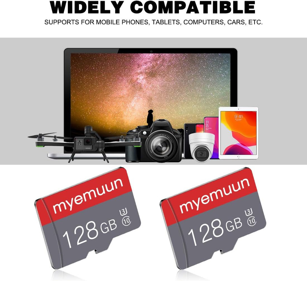 2 Pack 128 GB Micro Memory Card with Adapter, TF Memory Card Class 10, Mini Memo