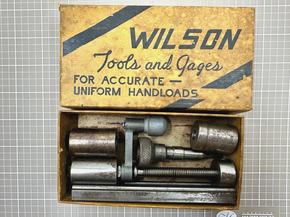 Vintage L.E. Wilson Case Trimmer Kit Reloading Tools Gages w Case Holders Box