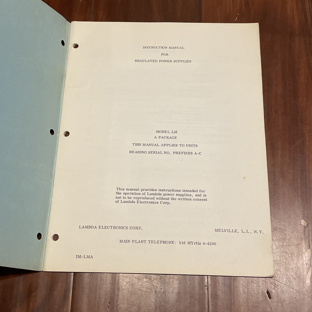 Lambda Model LM A Package Regulated Power Supplies Instruction Manual IM-LMA