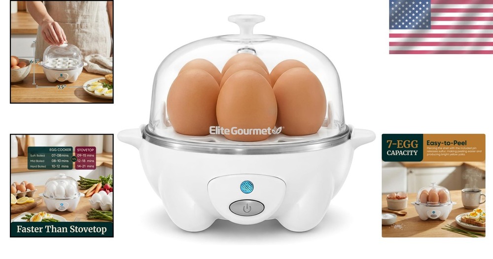 Compact White Egg Cooker with Auto Shut-Off: Makes 7 Delicious Eggs Effortlessly