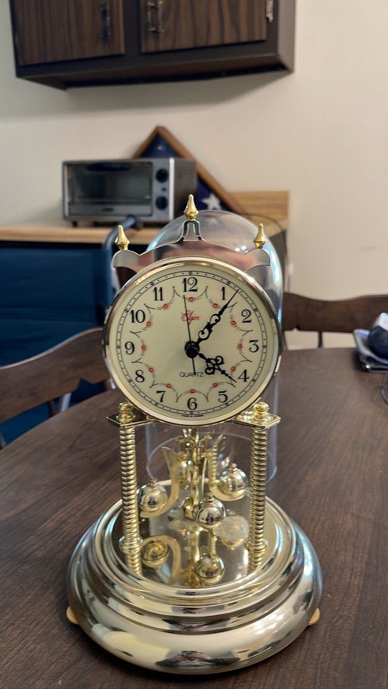 Elgin Glass Dome Quartz Anniversary Clock Rotating Pendulum Mantel