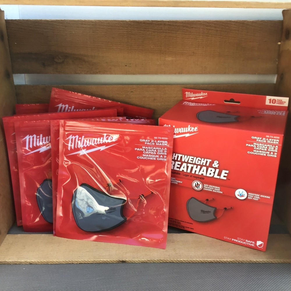 40 NEW Milwaukee 2 Layer Performance Gray Face Masks Individually Wrapped