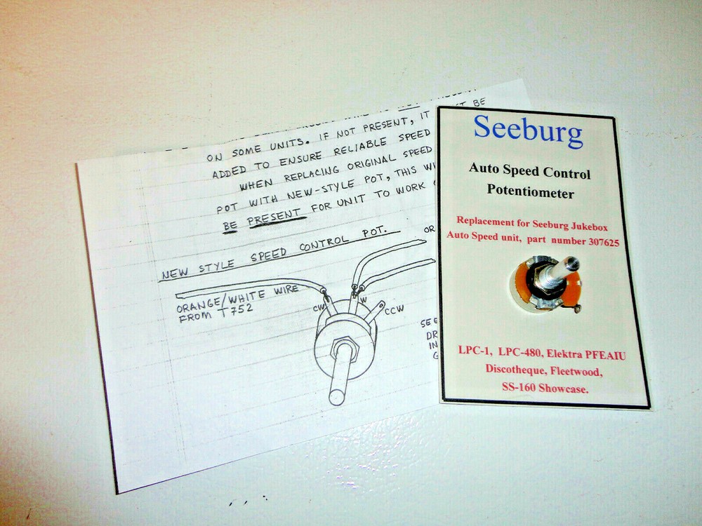 Seeburg Auto Speed Control Potentiometer Replacement with Instructions New!