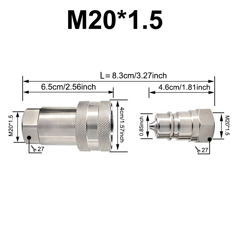 Hydraulic Quick Connect Coupler M20x1.5mm Female Thread Pipe Fitting Silver