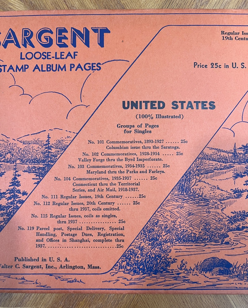 VINTAGE SARGENT LOOSE LEAF STAMP ALBUM PAGES #111 REGULAR ISSUES, 19TH CENTURY