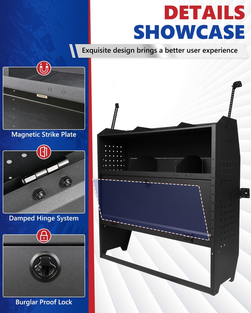 42"Wx43"Hx13"D Cargo Van Shelving Storage for Ford Transit, Lockable, Adjustable